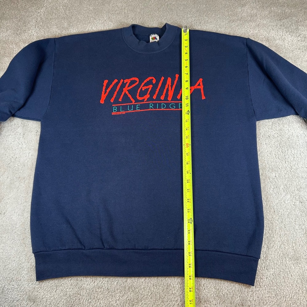 Vintage Fruit of the Loom Sweatshirt Mens XXL Navy Blue 1992 Virginia Blue Ridge - Picture 7 of 11